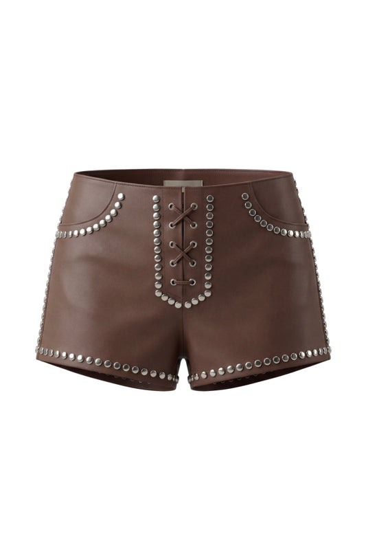 Double A x LJ Hedj Brown Leather Shorts