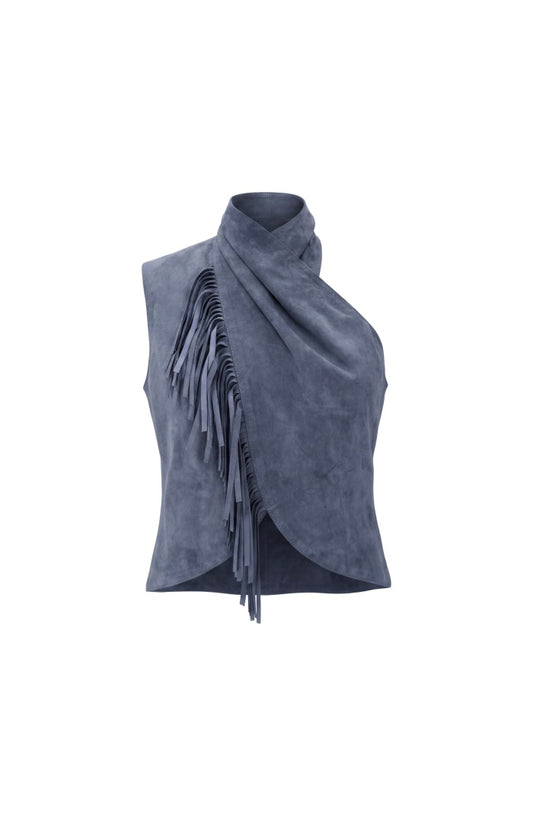 Double A x LJ Lapis Blue Suede Top