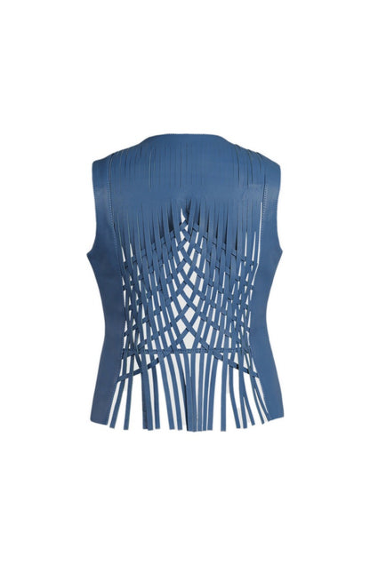 Attalea Leather Vest Navy Blue