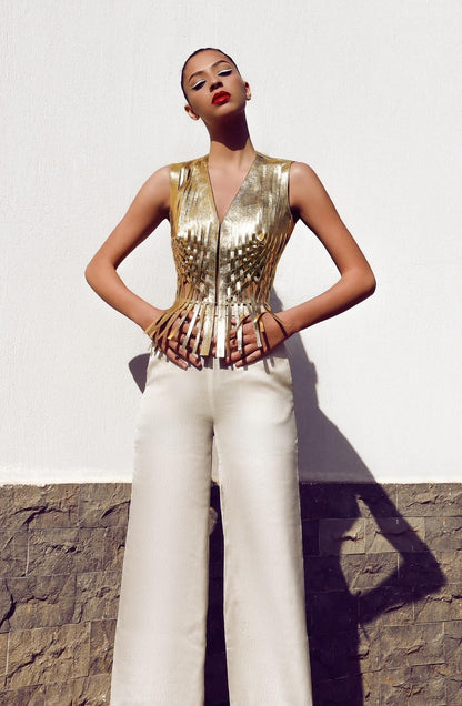 Attalea Leather Vest Gold