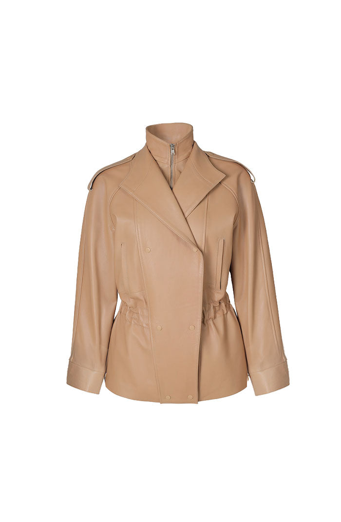 Gavin Leather Jacket Nude Beige