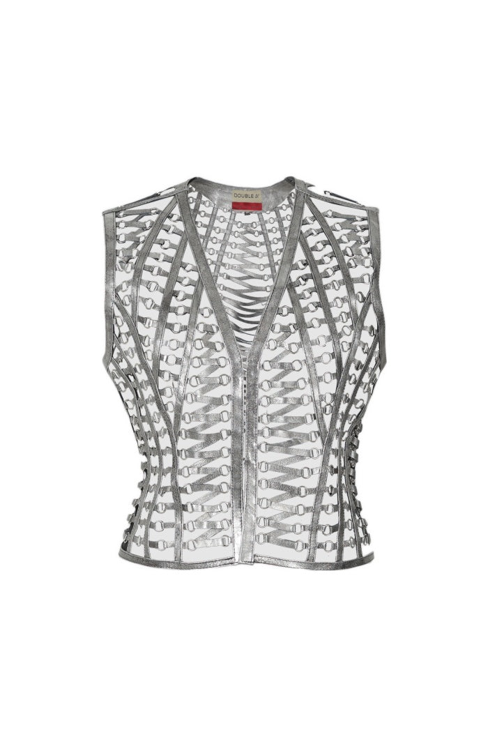 Phoneix Leather Vest Washed Silver