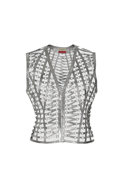 Phoneix Leather Vest Washed Silver