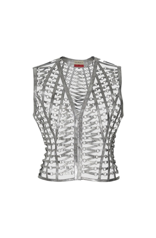 Phoneix Leather Vest Washed Silver
