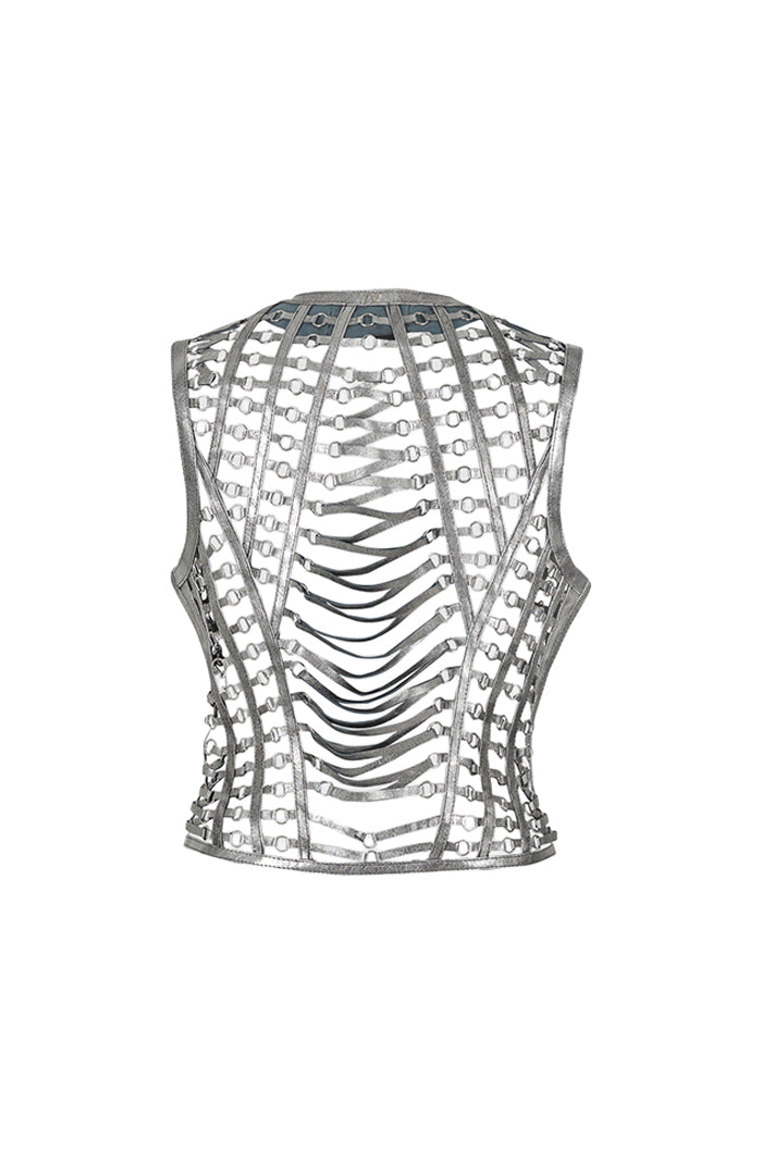 Phoneix Leather Vest Washed Silver