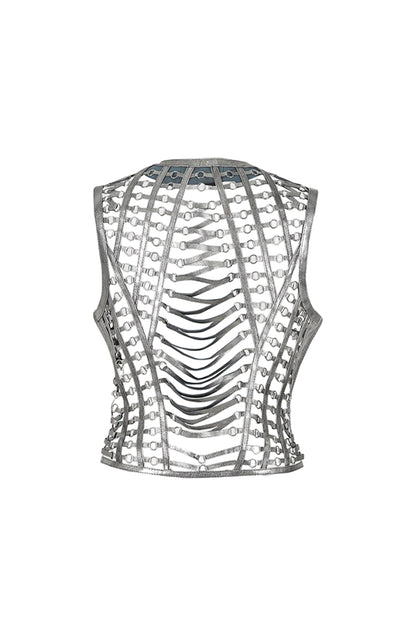 Phoneix Leather Vest Washed Silver