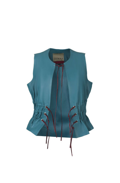 Tyler Leather Vest Cerlean Blue