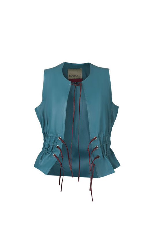 Tyler Leather Vest Cerlean Blue