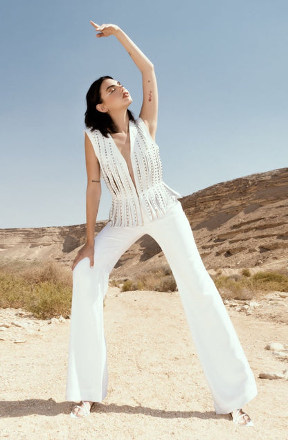 Studded Ayla Leather Vest White