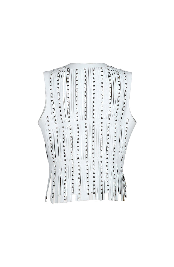 Studded Ayla Leather Vest White