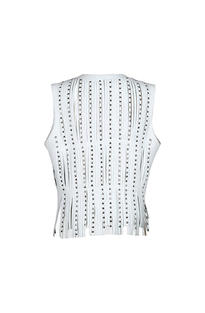 Studded Ayla Leather Vest White