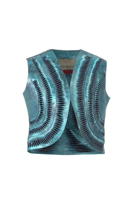 Kiara Leather Vest Washed Turquoise