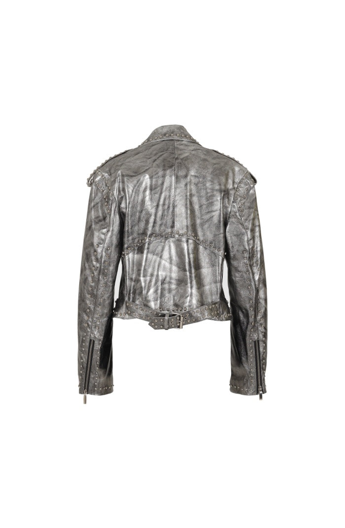 Hudson Leather Jacket Washed Silver