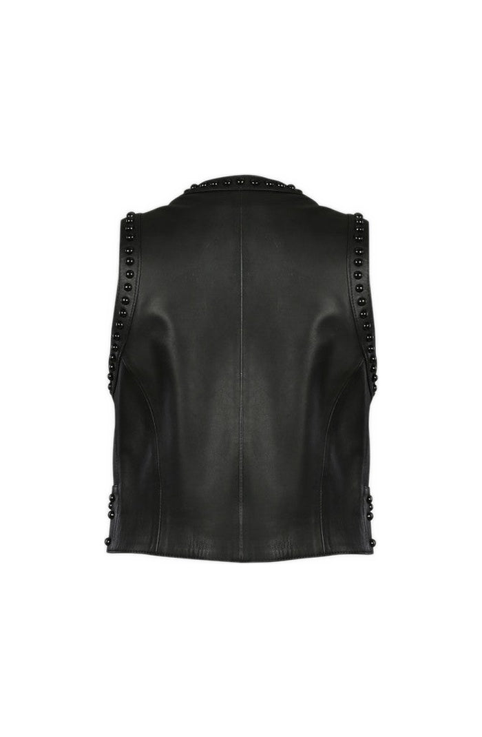 Yin Yang Studded Leather Vest Black