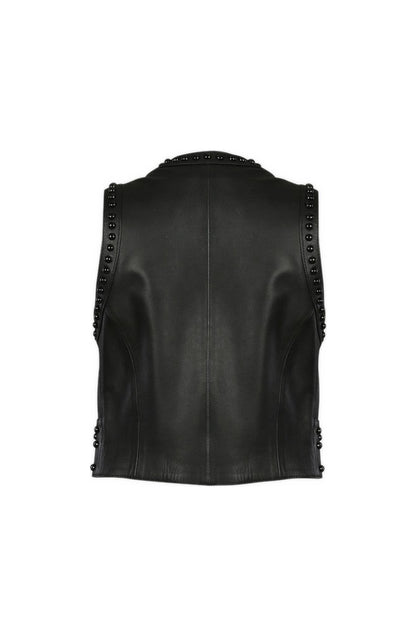 Yin Yang Studded Leather Vest Black