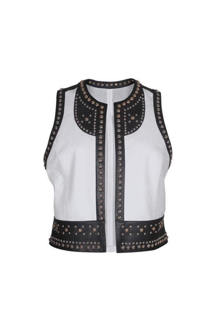 Yin Yang Studded Leather Vest