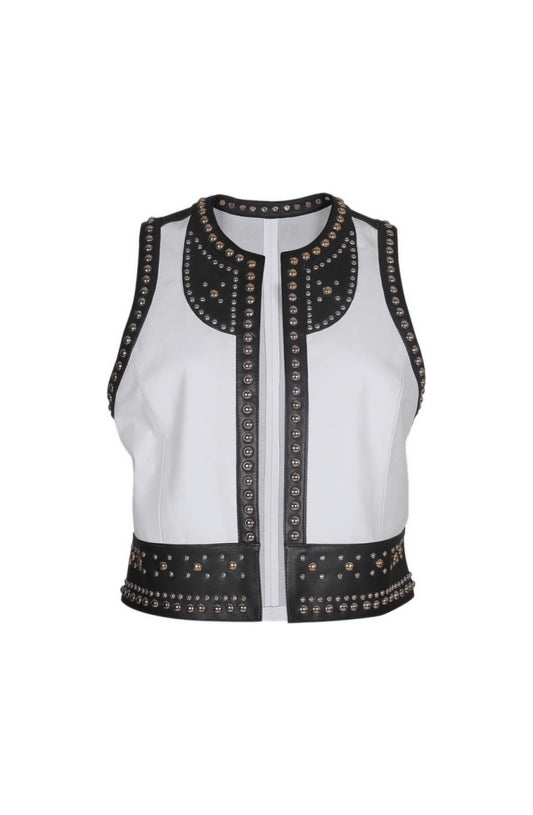 Yin Yang Studded Leather Vest