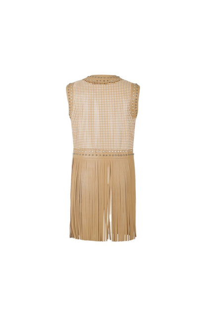 Ebony Studded Leather Vest Nude Beige