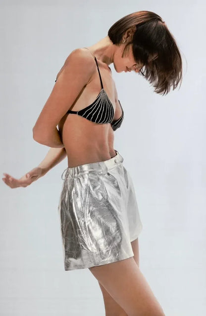 Moonbow Leather Shorts Silver