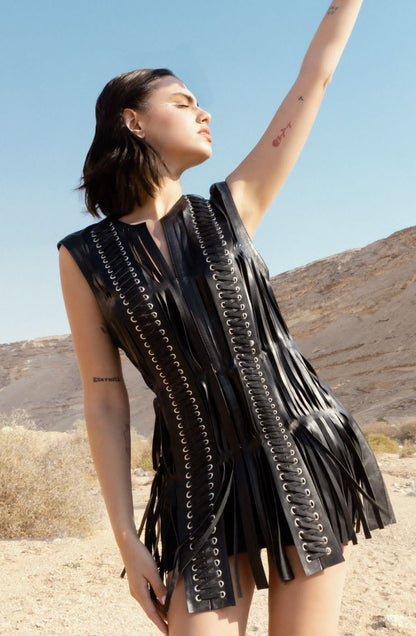 Caniayla Leather Vest Black