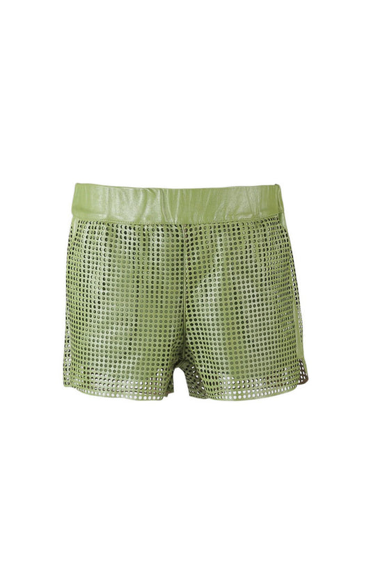 Ebony Leather Shorts Electric Lime Green