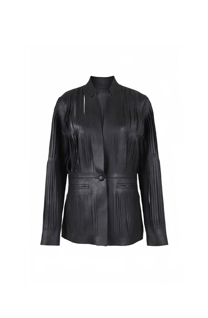 Ayla Leather Blazer Black