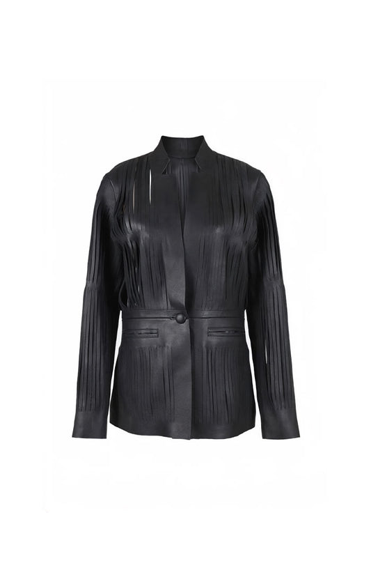 Ayla Leather Blazer Black