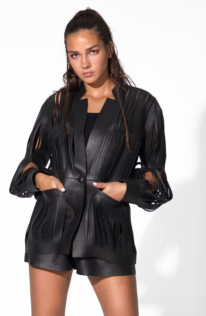 Ayla Leather Blazer Black