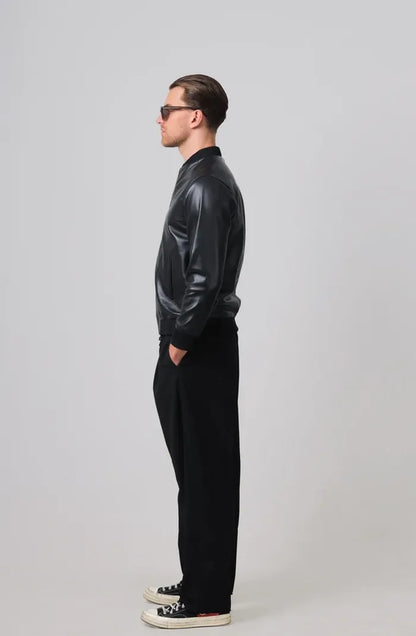 Bailey Bomber Leather Jacket Black