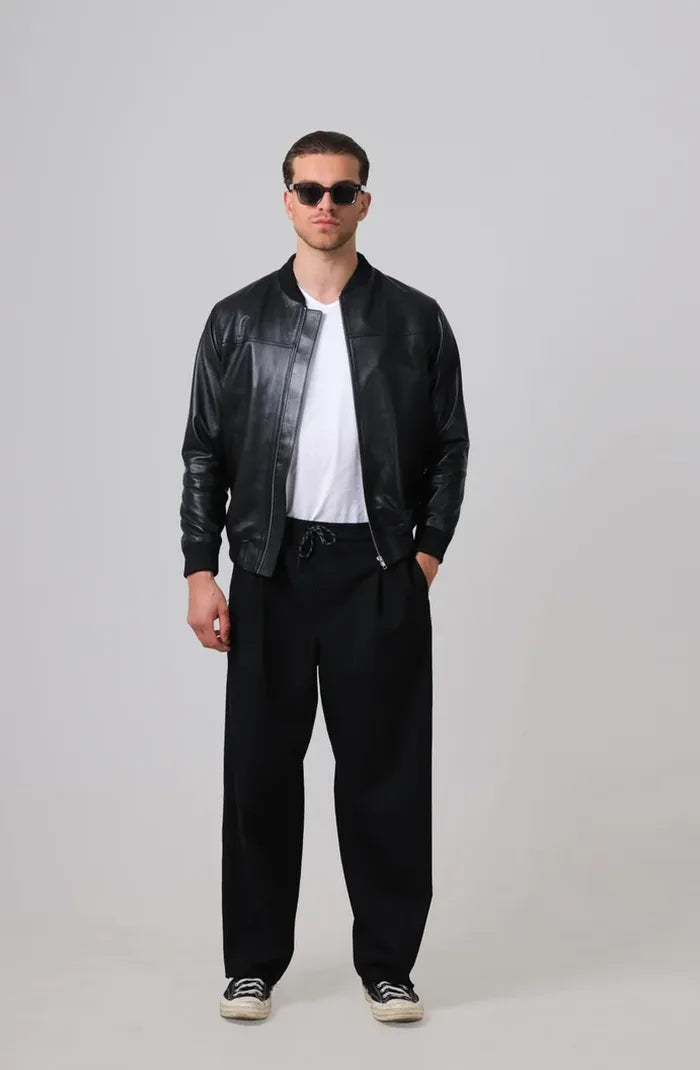 Bailey Bomber Leather Jacket Black