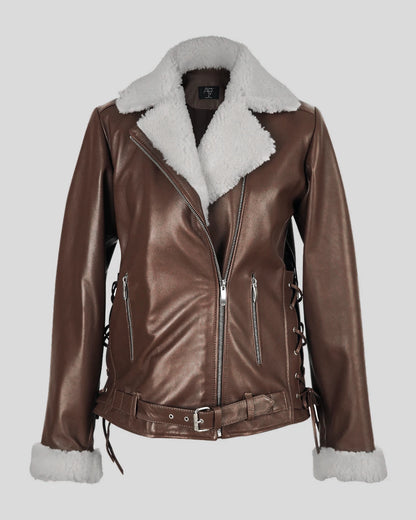 Gaia Shearling Leather Jacket Brown