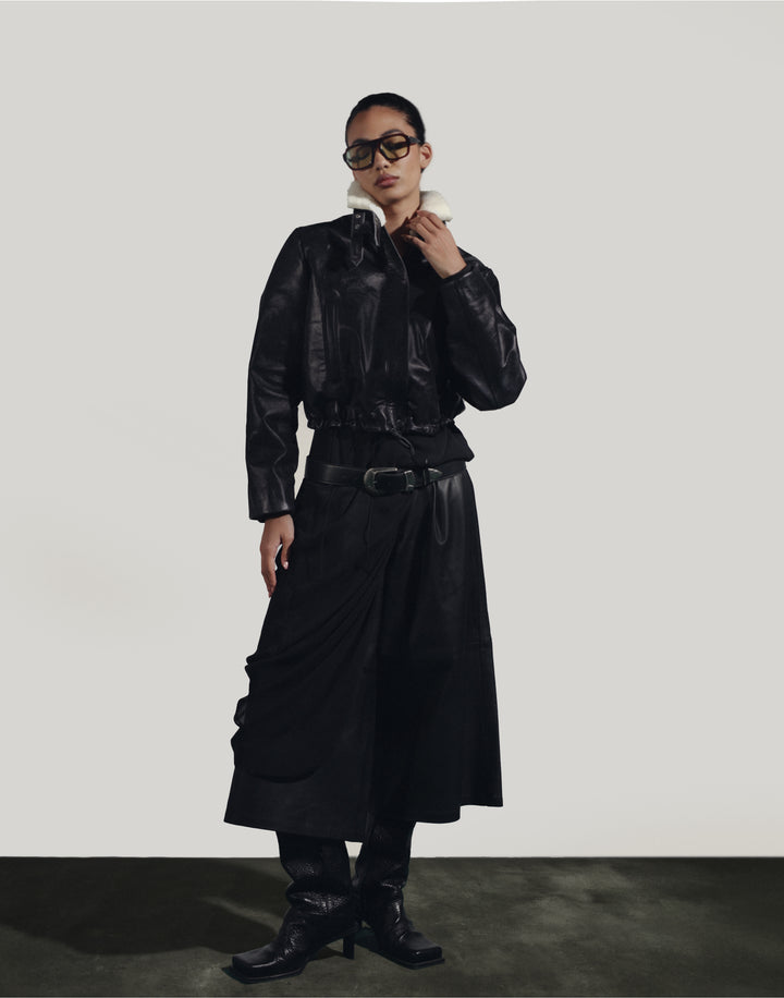 Jasper Leather Bomber Jacket Glossy Black