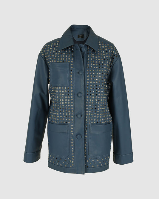 Karri Leather Jacket Navy Blue