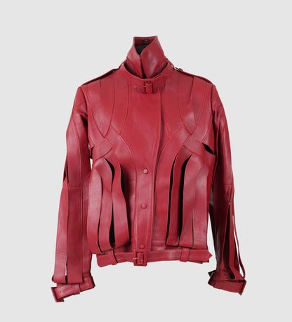Brianna Oversized Leather Jacket Red