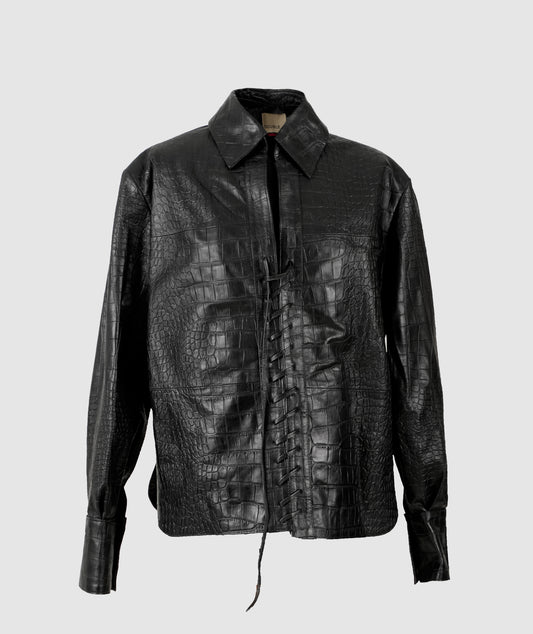 Liana Leather Shirt Black Croc