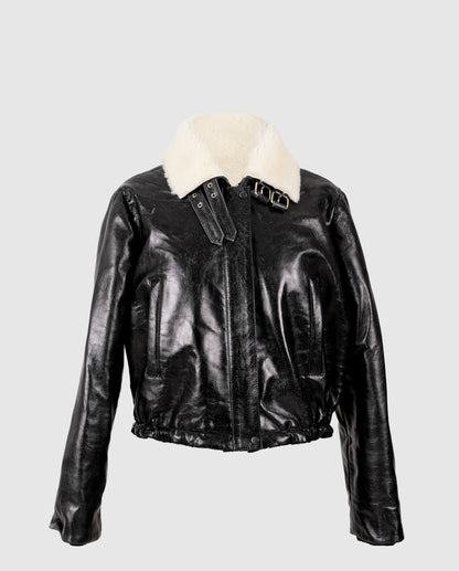 Jasper Leather Bomber Jacket Glossy Black