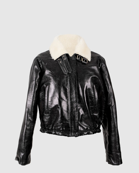 Jasper Leather Bomber Jacket Glossy Black