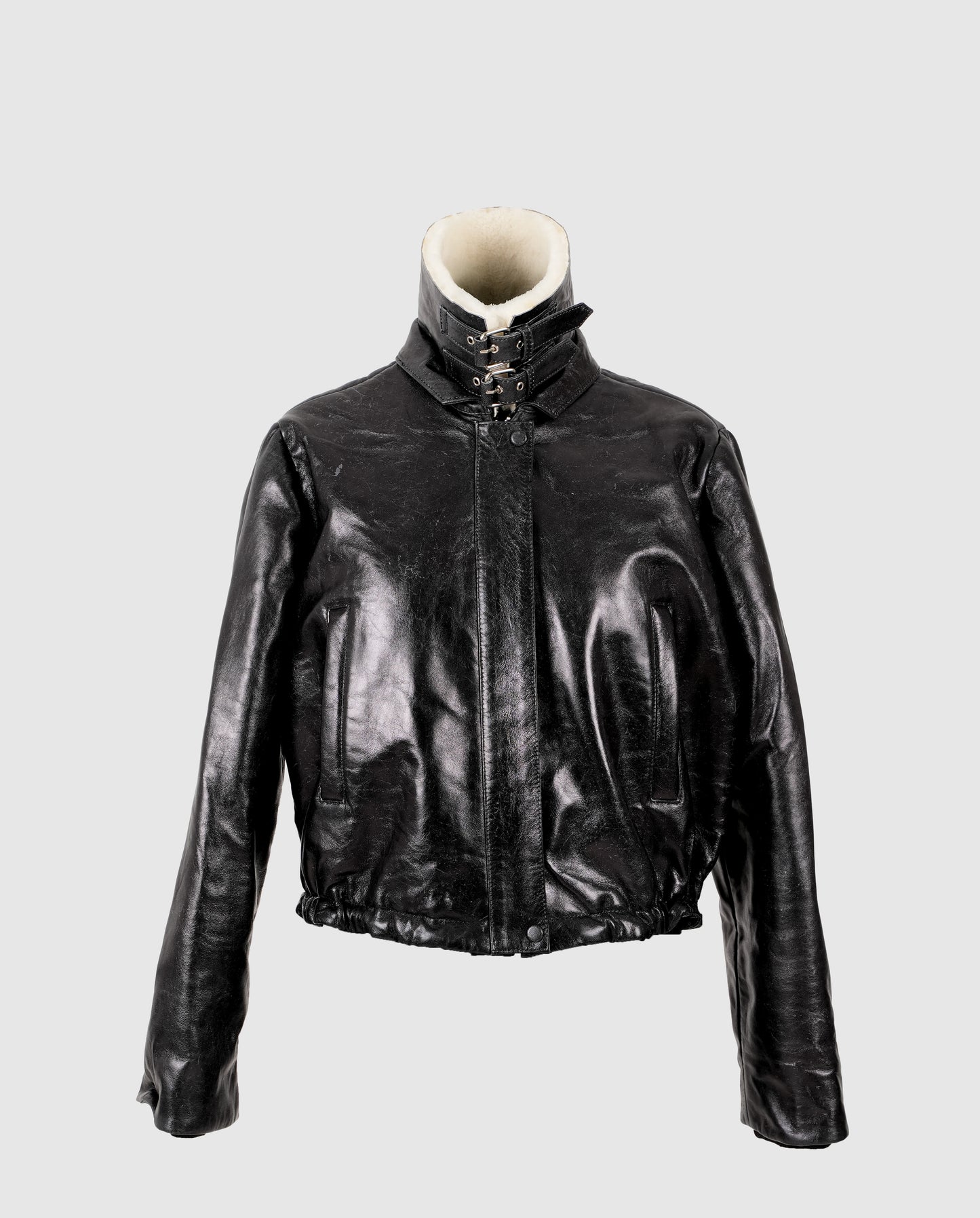 Jasper Leather Bomber Jacket Glossy Black