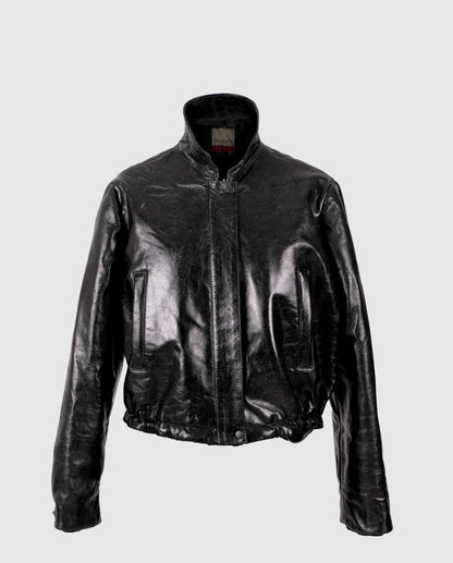 Jasper Leather Bomber Jacket Glossy Black