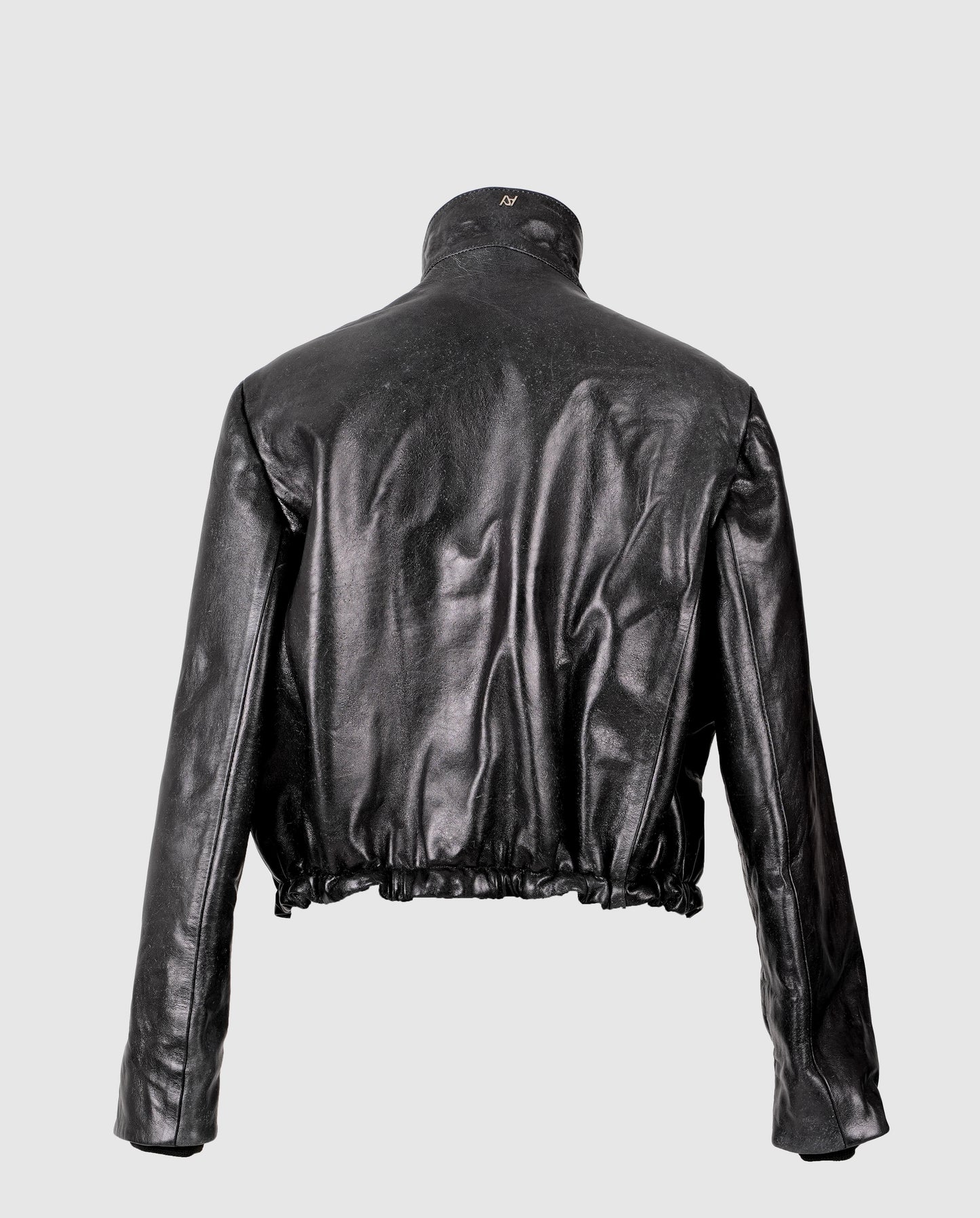 Jasper Leather Bomber Jacket Glossy Black