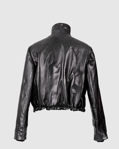 Jasper Leather Bomber Jacket Glossy Black
