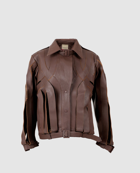 Brianna Oversized Leather Jacket Brown