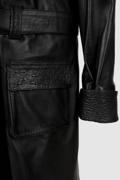 Austin Leather Coat Ostrish Black - Limited Edition