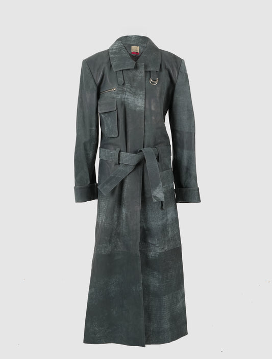 Austin Leather Coat Washed Grey