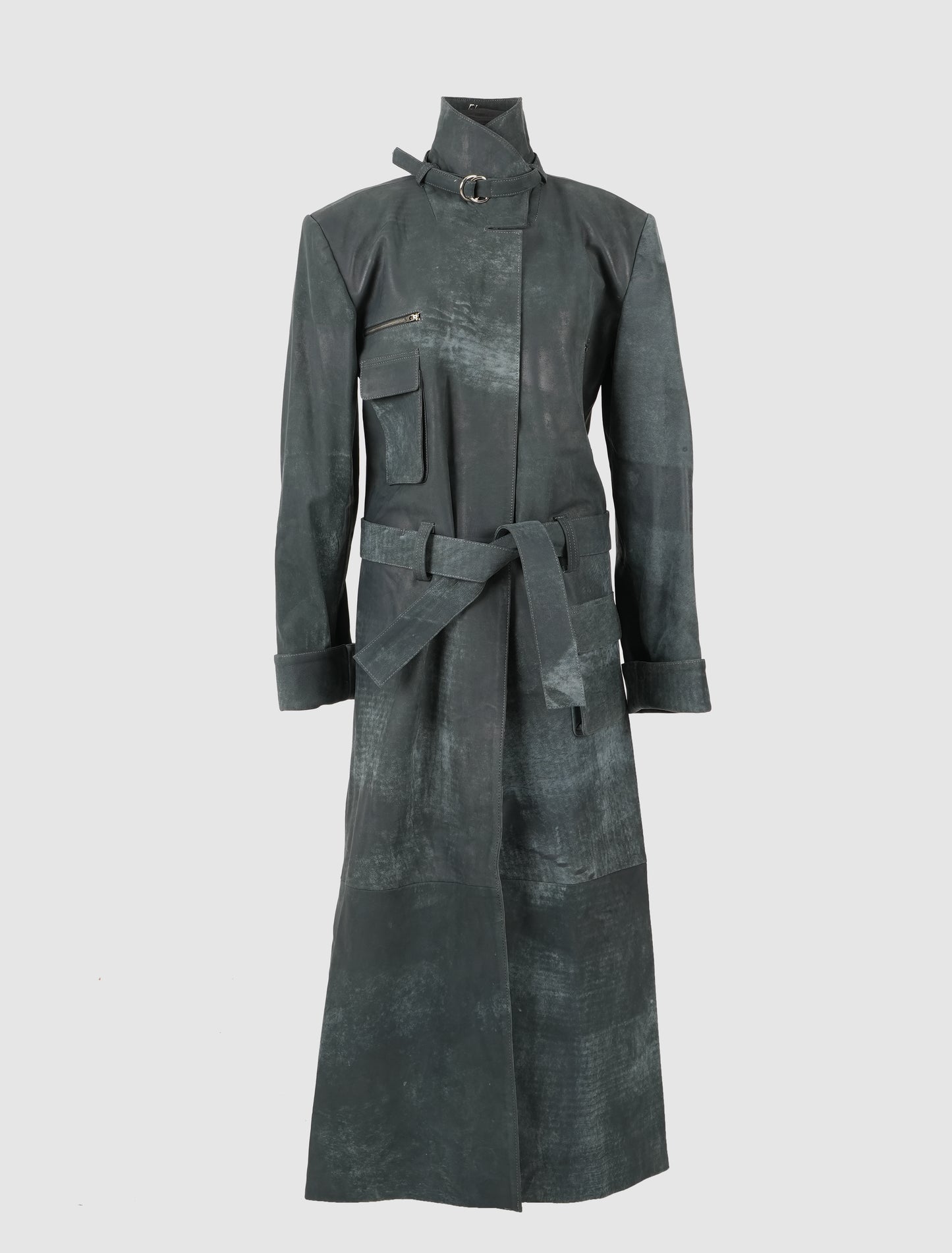 Austin Leather Coat Washed Grey