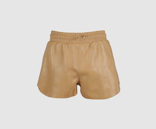 Maple Leather Shorts Nude Beige