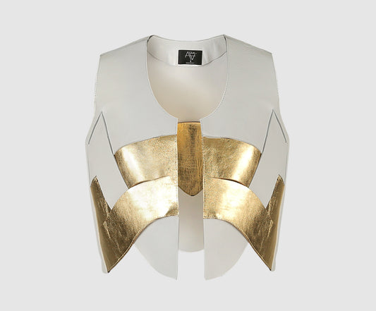 Nox Leather Vest White x Gold