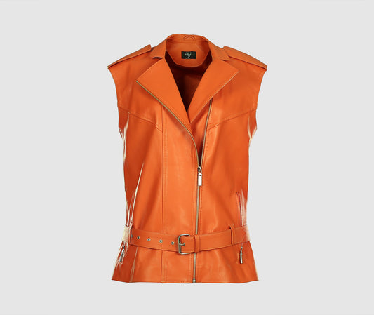 Oak Leather Biker Vest Orange