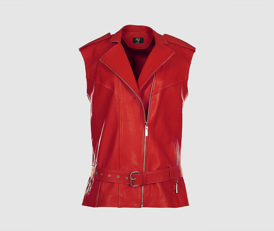 Oak Leather Biker Vest Red