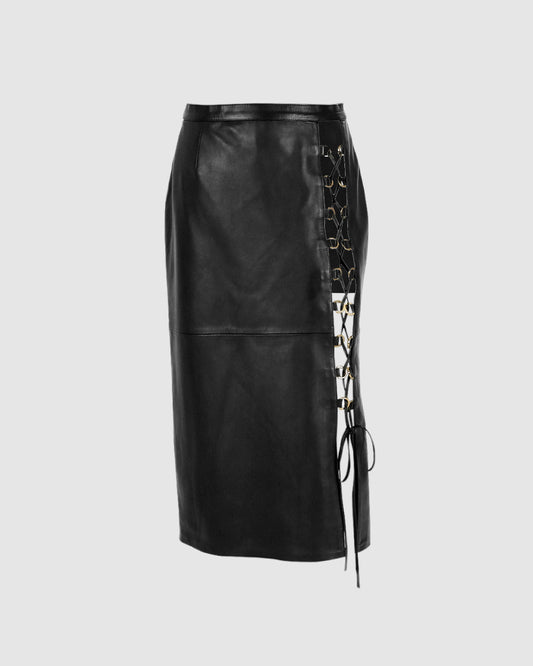 Savannah Leather Skirt Black
